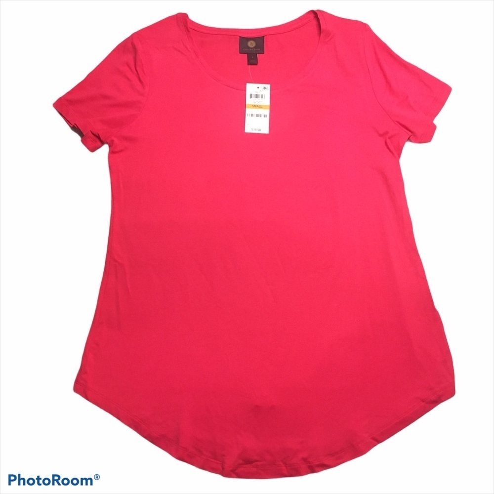 JM Collection Tunic Curved Hem Short Sleeve Shirt Small S